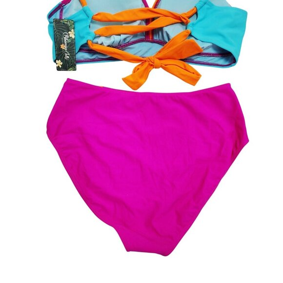 Colorblock Bikini Set With Adjustable Straps & High-Waist Bottoms Size L - Picture 7 of 9